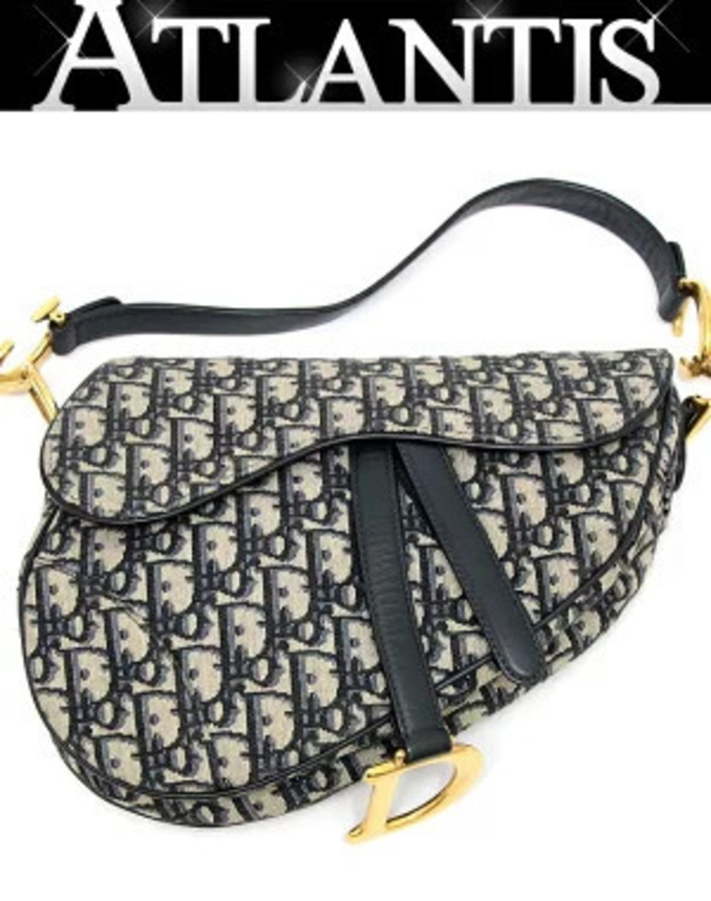 Christian Dior Saddle Bag Hobo Oblique Jacquard Navy Blue